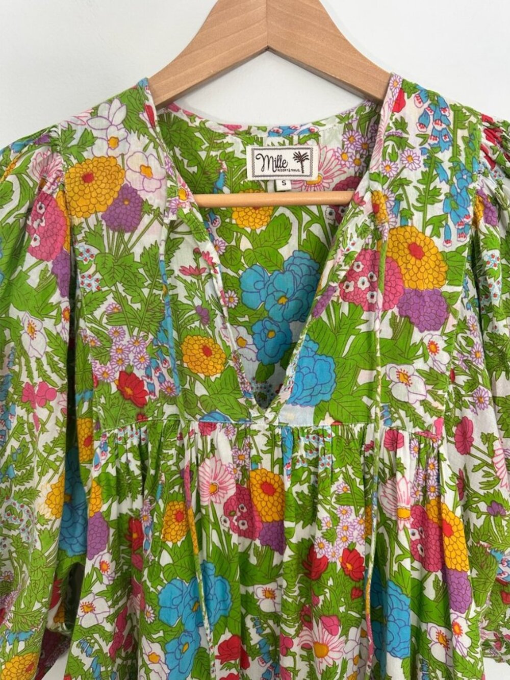 Mille Multicolor Floral Puff Sleeve Midi Dress S - Picture 5 of 8